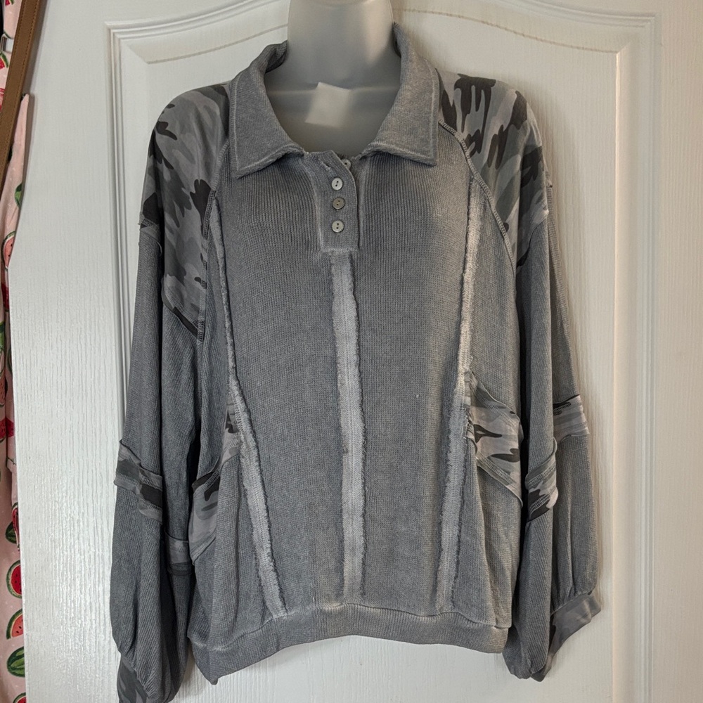 POL Gray Camouflage Top